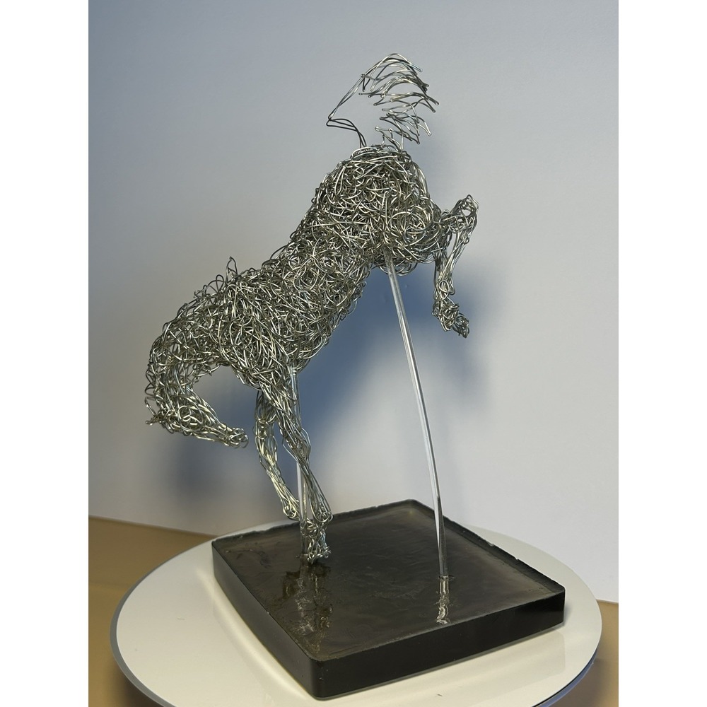 Handmade Silver-Tone Wire Bucking Horse Sculpture Equestrian Metal Art - Picture 13 of 14